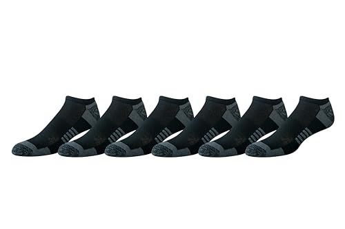 Amazon Essentials Herren Sportliche No-Show-Sportsocken aus gepolsterter, atmungsaktiver Funktionsbaumwolle, 6 Paar, Schwarz, 46-48.5