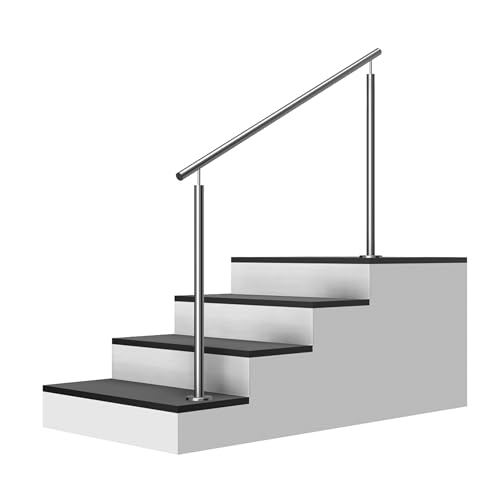 Edelstahl Treppengeländer/Außengeländer, 1,6m lang, 0,9m hoch, Aufmontage, je 2 Pfosten + Handlauf mit Kugelring + ohne Querstäbe + Zubehör, Winkelverstellbar (L:1600mm H:900mm)