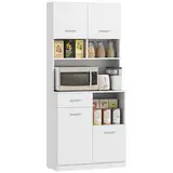 HOMCOM Küchenschrank, Hochschrank mit verstellbaren Regal, Schublade, Buffetschrank mit Soft-Close-Tür, Vitrinenschrank Aufbewahrungsschrank für Küche Esszimmer 80x35x180 cm Weiß