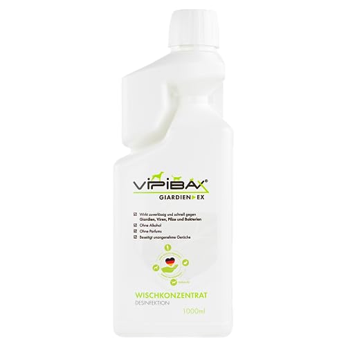 VIPIBAX Giardien Ex Wischkonzentrat 1000ml für Hund, Katze & Co- Geruchsentferner - Effektive Desinfektion gegen Giardien, Viren, Pilze & Bakterien