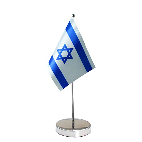 Israel Tischflagge, 22,9 x 15,2 cm, Israel Schreibtischflagge, inklusive Edelstahlboden und verstellbarer Stange