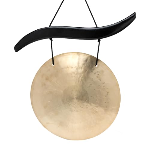 Feng Gong-Set/Wind Gong 30 cm, inklusiv geschwungenem Holzaufhänger aus Holz sowie einem Holz-/ Baumwollklöppel -7071-