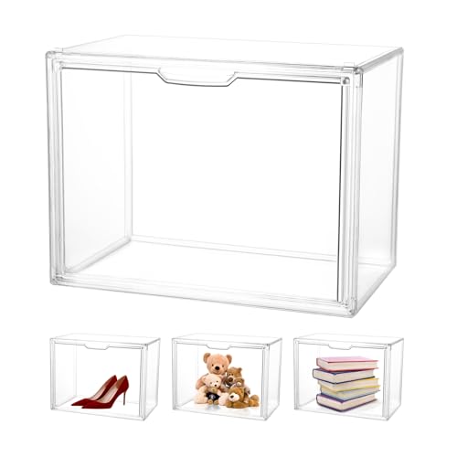 Windfromort Schaukasten - Acryl Vitrine - Staubfrei mit Magnettür 36x27x23cm, Stapelbar Schaukasten Vitrine - Aufbewahrung Multifunktional Display Case, für Sammlerstücke/Taschen/Schuhe/Bücher