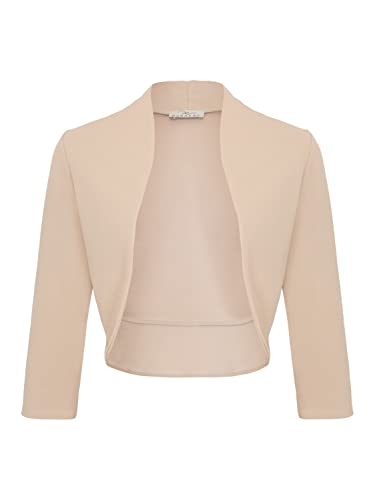 DANAEST Damen Bolero Festlich Strickjacke Elegant Schulterjacke 3/4 Ärmel Kurz Top (708), Grösse:S, Farbe:Beige