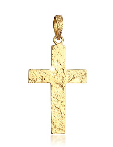 Kuzzoi Silber Kreuz Anhänger für Ketten 925er Sterling Silber für Halsketten, 54 mm hoch, 7g schwer, handgefertigt (Gold, Silber vergoldet)