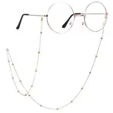 Prasacco Brillenkette Damen, 70 cm Goldene Brillenkette Anti-Verlust-Kette für Brillen Perlen Kette Lanyard Halter für Kurzsichtigkeit Brillen, Sonnenbrillen, Sportbrillen, Lesebrillen