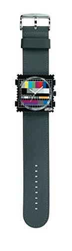 S.T.A.M.P.S. Stamps Uhr komplett - Zifferblatt Test Pattern mit grauem Lederarmband