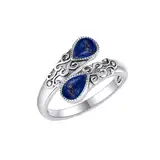 Lapislazuli Ring Sterling Silber Regenbogen Einstellbar Bandringe Viktorianisch Schmuck Geschenke für Damen Mädchen