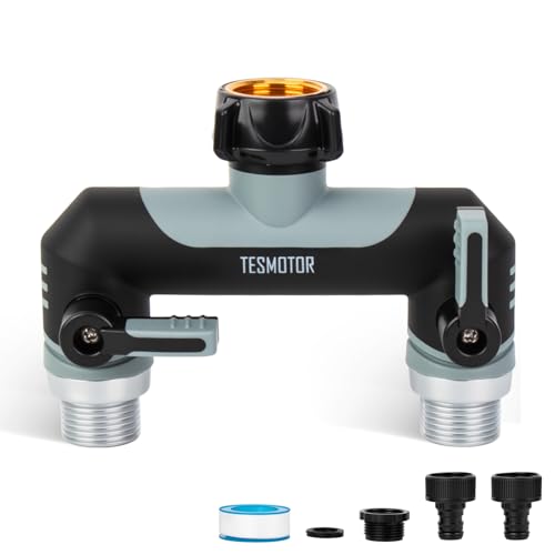 Tesmotor 2-Wege T Verteiler für Wasserhähne, 2er Verteiler 3/4" Adapter mit Kugelhahn zum Einstellen und Absperren des Wasserflusses
