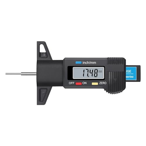 ALLmeter Reifenprofiltiefenmesser Messbereich 0-25,4mm Auflösung 0,01mm Reifen Profiltiefenmesser Reifenprofilmesser Profiltiefenmesser für Reifen mit LCD-Display für Motorrad Auto LKW PKW