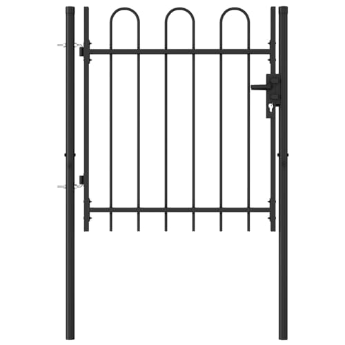 Rantry Zauntor Einzeltür mit gewölbter Oberseite Stahl 1x1m Schwarz Gartentor Auffahrt Zaun Outdoor Garten Hof Terrasse Eingang Weg Tür Sicherheitsbarriere Tore
