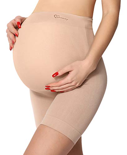 Be Mammy Damen Umstandsmode Hohe Taille Umstandsshorts ohne seitliche Nähte Unterwäsche Schwangerschaft 06 15 (Beige, M)