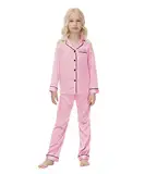 Verve Jelly Schlafanzug Set aus Satin Seide für Babys, Mädchen, Jungen, süß, einfarbig, Langarm, Oberteile, Hemd, lange Hose, Loungewear, Rosa, 150, 11–12 Jahre