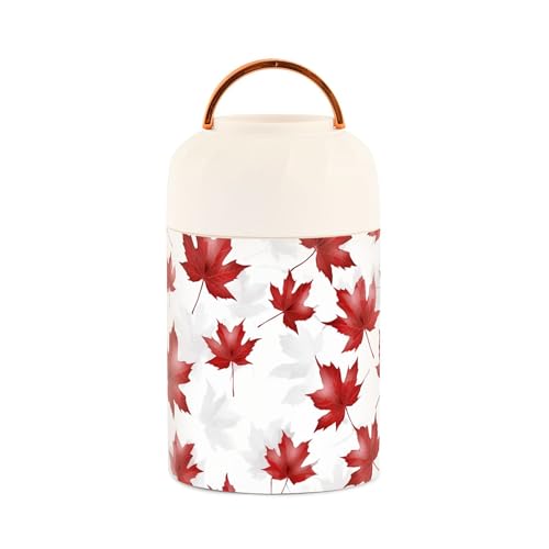 Isolierter Lebensmittelbehälter mit Löffel, kanadisches Ahornblatt, für Kinder, Damen, 500 ml, Behälter für heiße Speisen, Edelstahl, Vakuum-Lebensmittelwärmer, Thermoflasche für kurze Reisen