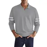 SRZYMJ Herren Baumwolle Poloshirt Langarm Sweatshirt V-Ausschnitt Casual T-Shirts T-Shirt Langarm Herren Schwarze Poloshirts Herren Mit Tasche Grey Kompressionsshirt Herren Langarm Blau L T-Shirt