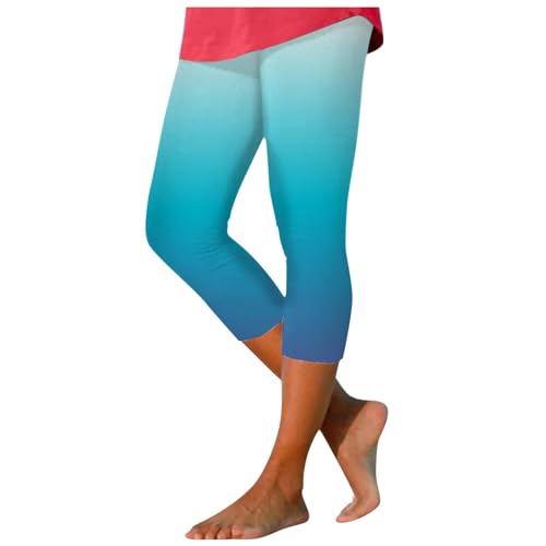 Generisch Damen Sweatpants Frauen Casual Cropped Hosen Yoga Hohe Taille Leggings Sommer Strand Hosen Lässige Workout Stretch Leggings Leggings Damen Druck Outdoor Leggings Damen Wandern (Blue, L)