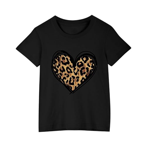 Kinder Tshirt Baumwolle Mode Freizeit Casual Kurzarm Tops Atmungsaktiv Basic Croptop Sportshirt Kurze Oberteile Kinderkleidung Heart Print Herzchen Sommer Shirt Rundhals Mädchen T-Shirt Schwarz 140