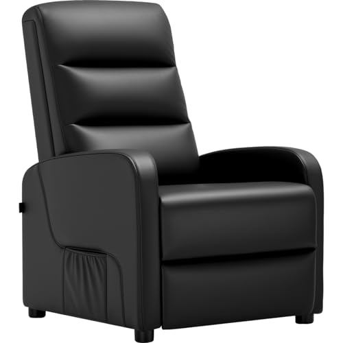COMHOMA Relaxsessel Fernsehsessel mit Verstellbarer Rückenlehne bis 160°, Federkissen mit Fußstütze Einzelliege Sessel Wohnzimmer Einzel Liegesessel Schlafzimmer Heimkino PU-Schwarz
