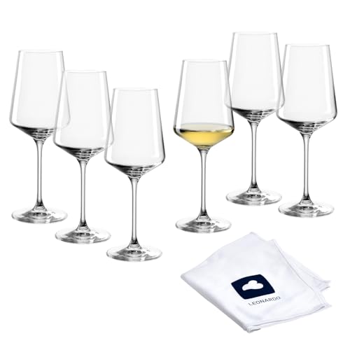 LEONARDO HOME Rieslinggläser PUCCINI (6er Set) inkl. Poliertuch • Spülmaschinenfeste Wein-Gläser (400 ml) • Stoßfest & Alltagstauglich • 040992