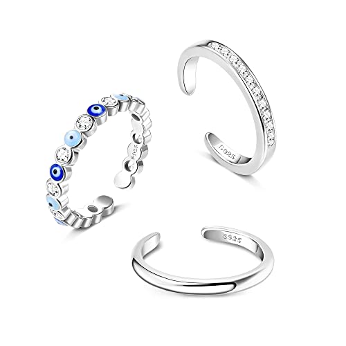 Milacolato Zehenring Silber 925 Für Damen Verstellbar Band Kleine Ringe Minimalistischer Zehenring Sandalen Sommer Strand Fußschmuck 3Pcs Offen Zehenring Set RingB