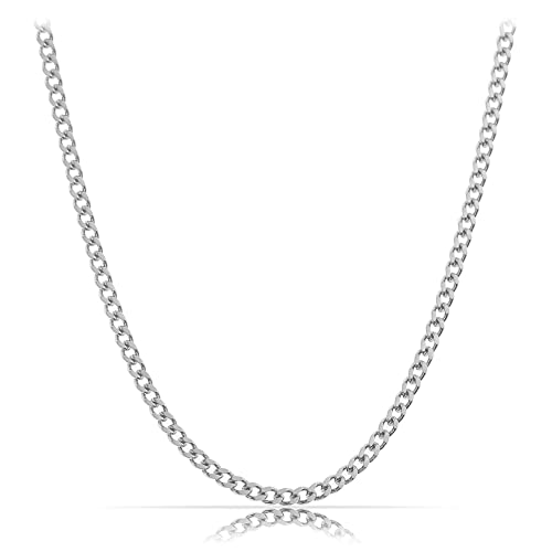 Hochwertige Silberkette aus Edelstahl • Robuste Silber Halskette • Massive Königskette 60 cm | 2 mm • Cuban Link Chain Glieder-Kette Panzerkette - Handgemachter Herren-Schmuck (Silber 2mm)