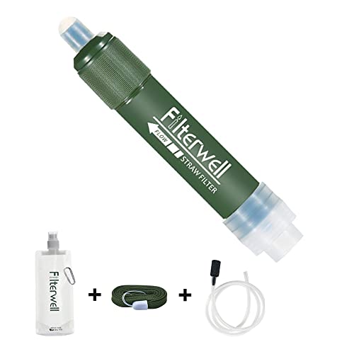 Persönlicher Wasserfilter, Wasserfilter für Überleben im Freien, Mini-Filtrationssystem, tragbar, Wasserreiniger für Notfälle für Camping, Wandern und Reisen (Armee)