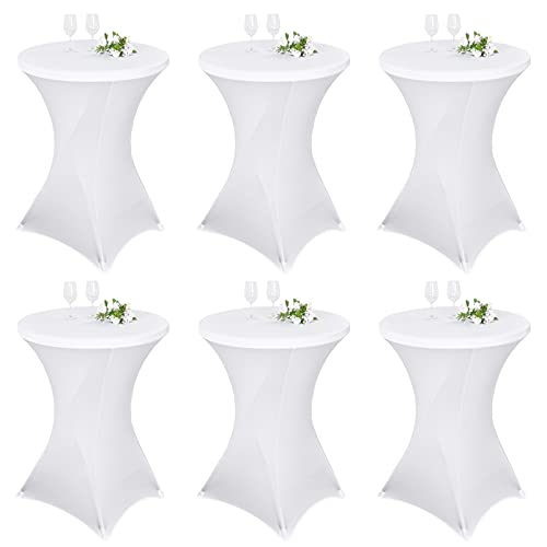 Pesonlook 6er-Set Stretch Stehtisch Husse für Bistrotisch Ø 80-85 cm Elegante,Verstärkung im Fußbereich,40°C Maschinenwäsche ,Stretch-Husse Weiß Hussen für Stehtische und Bistrotische(80×110cm,Weiß