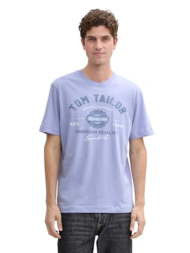 TOM TAILOR Herren 1037735 T-Shirt aus Baumwolle mit Logo-Print, 36549-Cold Purple, XXL