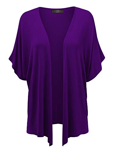 Made By Johnny Damen Strickjacke im Kimono-Stil, kurzärmelig, Dolman, leicht, vorne offen, Sommervertuschung, Wsk1310_dark_purple, Mittel