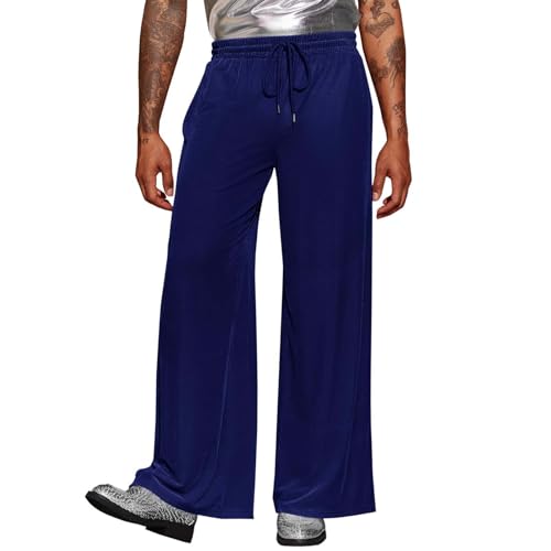 Cordhose für Herren, Lounge, weites Bein, Wanderhose, lockere Passform, einfarbig, Kordelzug, elastische Taille, Nachtclub, Cosplay, Kleidung, Clubwear, bequem, blau, XXL