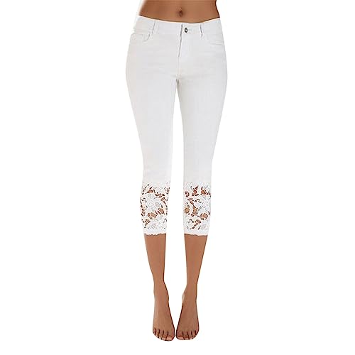 Jeanshose Damen Beschnittene Hosen Summer Casual Jeans Frauen Denim Spitze beschnittene elastische Hosen Damen Jeans mit Löchern