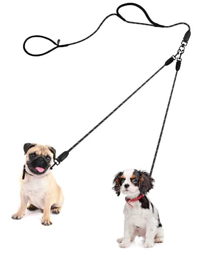 PetBonus Hundeleine Doppelleine für 2 Hunde, Keine Verwicklung Robuste Nylon hundeleine, Reflektierend Doppelte Leinen für kleine mittlere Hunde 0,8 cm