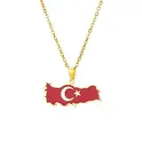 YUANYIRAN Türkei Karte Flagge Anhänger Halskette - Tropföl Karte Geometrischen Ethno-Stil Unisex Paar Schlüsselbeinkette Patriotische Flagge Hip Hop Charm Schmuck Für Modegeschenk,Gold,50Cm/19.6 In