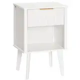 MAHANCRIS Nachttisch, Beistelltisch mit Schublade und Offener Ablage, Wellenförmige Schubladenfront, Couchtisch für Wohnzimmer, Schlafzimmer, Büro, Weiß AETWT6201