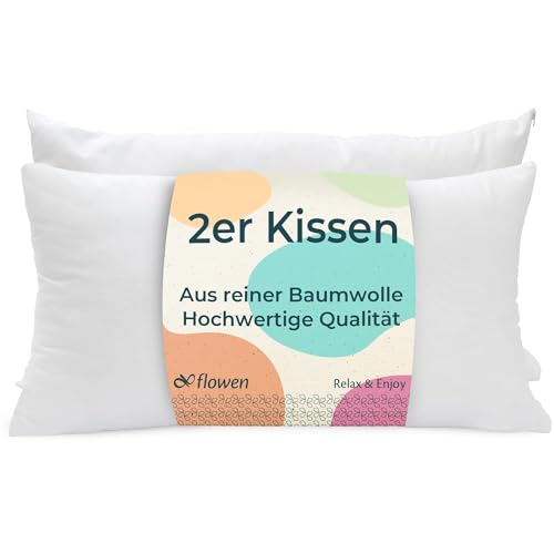 Kissen für Bett 40x80 cm Kopfkissen 2er Set Innenkissen Hypoallergene Anti-Milben Weiche Kissenfüllung mit Weicher Gesteppter Kopfkissenbezug Abnehmbarem und Waschbaren Schlafkissen für Haus/Hotel