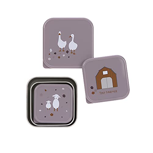 LÄSSIG Snackbox 3er Set Edelstahl 3 Stück Tiny Farmer lilac