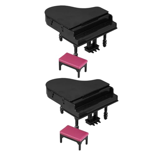 Ciieeo 2Er Set Miniatur Klavier Puppenhaus Klaviermodell Und Hocker Winziges Musikinstrumentenmodell Für Die Puppenhaus Büro Heimdekoration