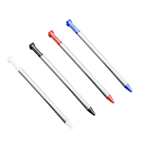 N3DS Stylus Touch Pen Metall 4 Farben Set Ersatz für Nintendo New 3DS New3DS Handheld Konsole, Extra Weiß/Schwarz/Rot/Blau Pencil Touchpen Vier Stück Ersatzteile Zubehör