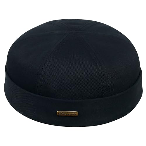 Sterkowski Modell Docker | 100% Baumwolle Dockermütze für Herren und Damen | Sommer Herbst Frühling Fischer Ohne Schirm Biker Cap Damen Fisherman Beanie Hafenarbeiter Kurz Kappe Schwarz 59