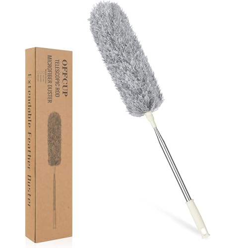 Vicloon Staubwedel Teleskop, Staubwischer Mikrofaser Bis 243cm Länge, mit Edelstahl Teleskop Stange, Waschbar Verbiegbare Eckbesen, Entfernt Mühelos Staub(Grau)