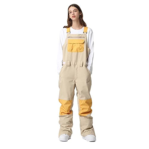 ALSOGO Damen Skihose Winter wasserdichte Winddicht Einstellbare Verschleißfeste Lätzchen Wandern Klettern Isolierte Ski Hosen Yellow M