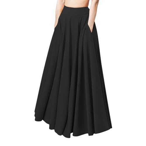 Skang Damen Elegante Lange Röcke Damen Große Einfarbige Tasche Hohe Taille Ol Halbrock Faltenrock Kurze Röcke Winter