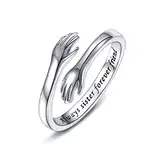 925 Sterling Silber Umarmungsringe für Frauen, I Love You Forever Love You Mutter Geschenk Schwester Geschenke Gravierte Worte Umarmung Hände Offener Ring (Always sister forever friend)