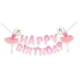 HOOTNEE Ballerina Geburtstag Deko Wimpelgirlande „Alles Zum Geburtstag Mit Schleife Und Kronendekor Partydekoration Für Geburtstagskind Happy Birthday Banner