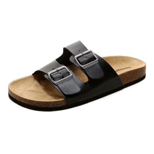 Jifenkla Pantoletten für Damen ud Herren, Sandalen Sommer mit Kork, Rutschfest Schlappen Hausschuhe, Schwarz, EU 43