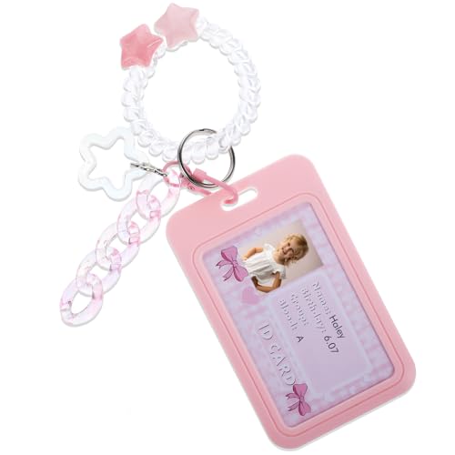 Amaxiu Kpop Fotokartenhalter aus Acryl, Fotokarten Displayrahmen, Kpop Photocard holder, Kpop Fotokarten Organizer mit Schlüsselanhänger, Liebesherz Anhänger für Tischdekoration(Rosa-B)