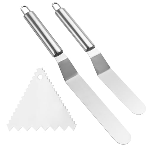 Edelstahl Winkelpalette Torte, 2 Stück Streichpaletten für Torten mit Icing Spatula, Kuchenmesser Tortenmesser Streichmesser aus Edstahl Torten Spachtel für Verteilen von Sahne Kuchen Backen(Silber)