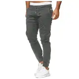 QWUVEDS Herren Comfort Cargohose Herren Cargohoes Jogger Chino Regular Fit Hose Stoff Herren (Grey, L)