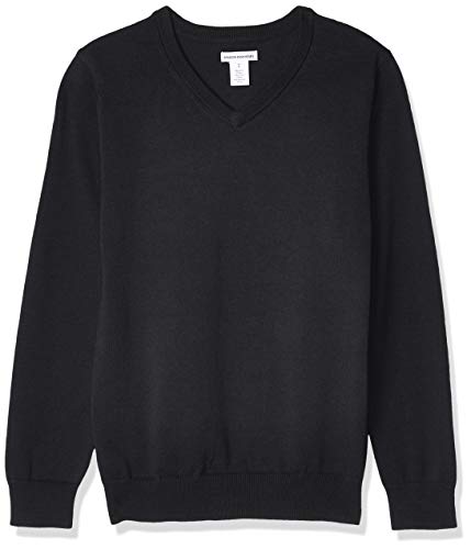 Amazon Essentials Jungen Pullover aus Baumwolle mit V-Ausschnitt, Uniform, Schwarz Heide, 9 Jahre