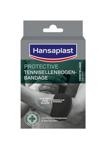 Hansaplast Protective Tennisellenbogen-Bandage, stützende Bandage schont & unterstützt den Arm, Ellenbogen-Bandage passend für rechten & linken Ellenbogen, Einheitsgröße – Verstellbar